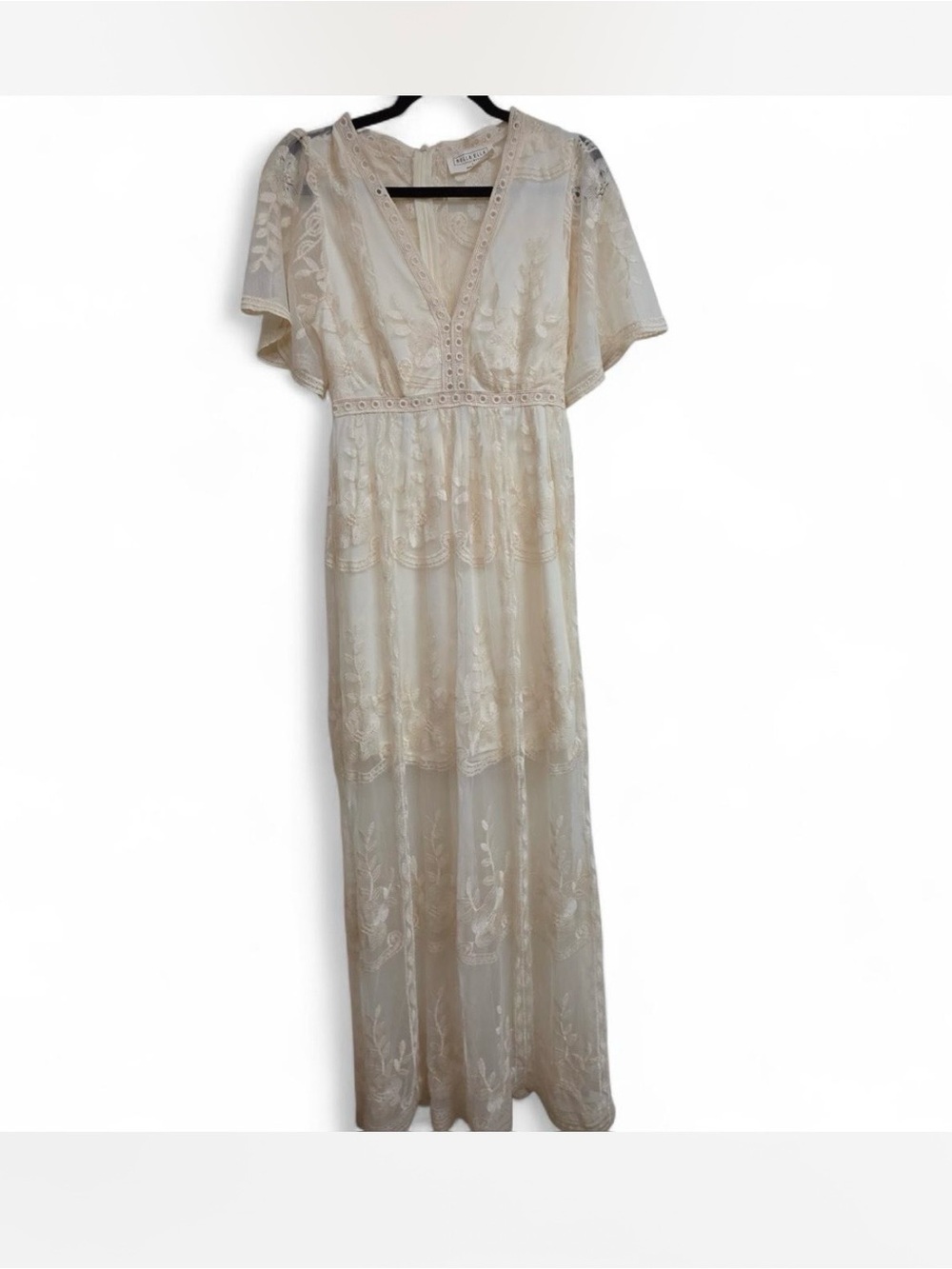 Boho Lace Maxi Dress in Ivory by Bella Ella